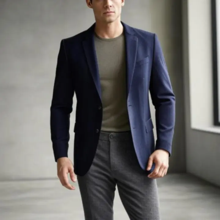 Modell prémium férfi öltözetben, modern és letisztult környezetben