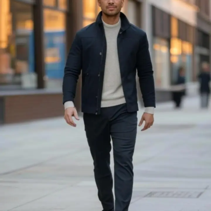 Férfi mozgás közben, modern városi környezetben, letisztult öltözetben