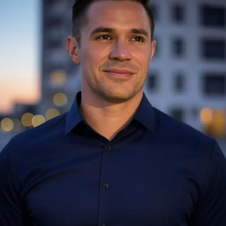 Férfi modell elegáns, mégis lazán stílusos outfitben, városi környezetben.